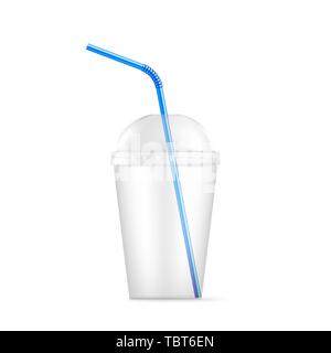 In plastica trasparente tazza monouso con paglia di blu. Illustrazione di vettore isolato su sfondo bianco Illustrazione Vettoriale