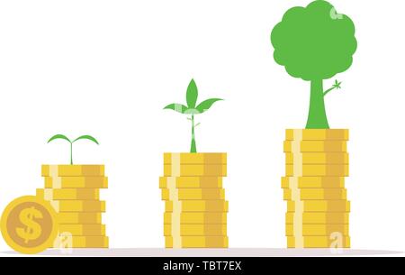 .La crescita aziendale concetto.investire il denaro come tree crescono.crescente denaro e alberi.impianto crescente monete risparmio.illstration vettore Illustrazione Vettoriale