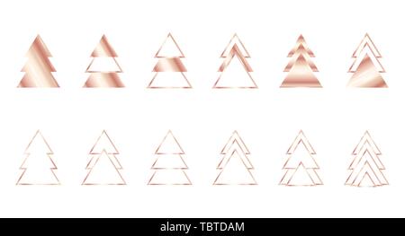 Un set di rose gold geometrica di alberi di Natale Illustrazione Vettoriale