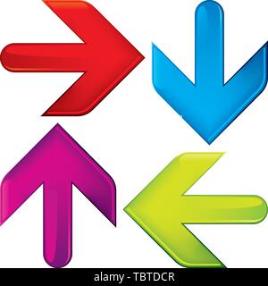 Illustrazione Vettoriale. Icona a forma di freccia in stile cristal. Quattro diversi colori. Illustrazione Vettoriale
