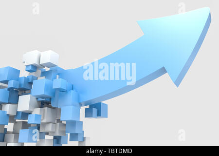 Tridimensionale, rendering modello freccia background creativo, la direzione e il concetto di sviluppo Foto Stock