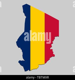 Mappa di Ciad con bandiera nazionale. Illustrazione Vettoriale Illustrazione Vettoriale