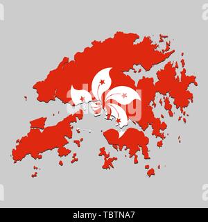Mappa di Hong Kong con la bandiera nazionale. Illustrazione Vettoriale Illustrazione Vettoriale
