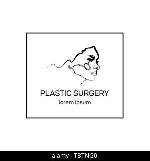 Chirurgia Plastica Modello Logo un volto di donna in profilo in uno stile alla moda di contorno. Abstract minimalista schizzo lineare. Illustrazione Vettoriale di bella donna. Illustrazione Vettoriale