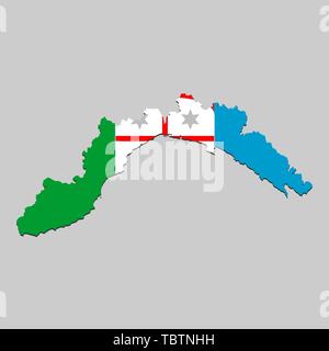 Mappa di Liguria è uno stato in Italia con la bandiera. Illustrazione Vettoriale Illustrazione Vettoriale