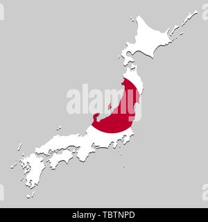 Mappa del Giappone con la bandiera nazionale. Illustrazione Vettoriale Illustrazione Vettoriale