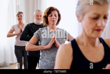 Gruppo di anziani persone fare esercizio nella Comunità centro club. Foto Stock