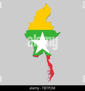 Mappa di Myanmar con bandiera nazionale. Illustrazione Vettoriale Illustrazione Vettoriale