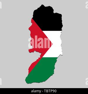 Mappa della Palestina con la bandiera nazionale. Illustrazione Vettoriale Illustrazione Vettoriale