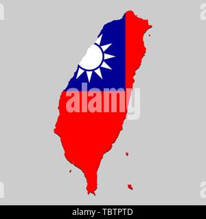 Mappa di Taiwan con la bandiera nazionale. Illustrazione Vettoriale Illustrazione Vettoriale