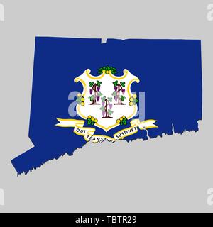 Mappa di Connecticut è uno stato USA con bandiera. Illustrazione Vettoriale Illustrazione Vettoriale