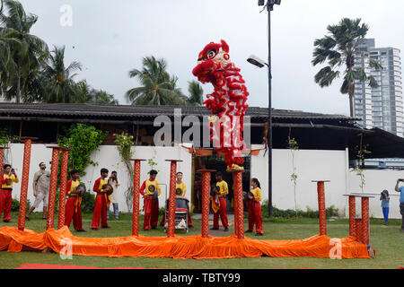 Kolkatat, India. 02Giugno, 2019. Cinese tradizionale Dragon gli spettacoli di danza che si è tenuta in occasione del Dragon Boat Festival 2019. Il festival si verifica al quinto giorno del quinto mese del cinese tradizionale calendario. Credito: Lev Radin/Pacific Press/Alamy Live News Foto Stock