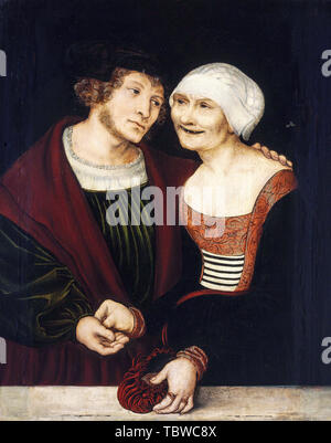 Lucas Cranach il Vecchio, Ill-Matched giovane, giovane uomo e donna vecchia, ritratto dipinto, circa 1520 Foto Stock