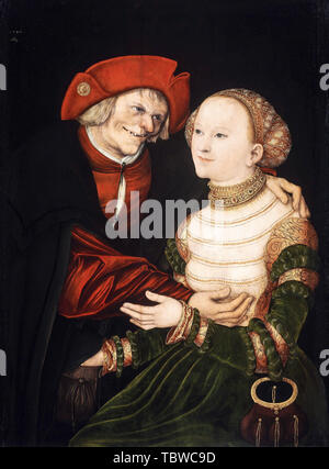 Lucas Cranach il Vecchio, il Ill-Matched giovane e vecchio e giovane donna, ritratto dipinto, 1522 Foto Stock