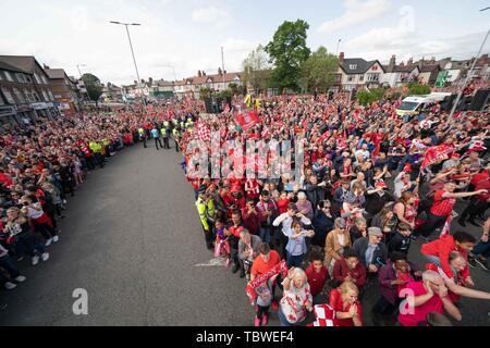 2 giugno 2019 , Liverpool, in Inghilterra; la UEFA Champions League, Liverpool FC Champions League vincitori celebrazioni e bus aperti parade ; credito: Terry Donnelly/news immagini Foto Stock