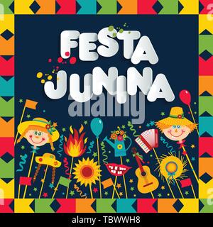 Festa Junina village festival in America Latina. Set di icone di illustrazione. Illustrazione Vettoriale