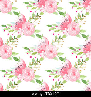 Fiori di colore rosa acquerello pattern senza giunture Foto Stock