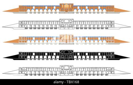 Ponte Khaju lato anteriore. Colorata e contorno. Illustrazione Vettoriale