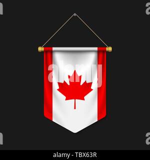 3D realistici pennant con la bandiera del Canada Illustrazione Vettoriale