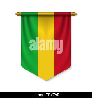 3D realistici pennant con bandiera del Mali. Illustrazione Vettoriale Illustrazione Vettoriale