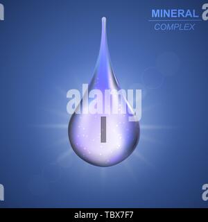 Minerale di iodio shining blue drop icona .minerale sfondo complesse Illustrazione Vettoriale