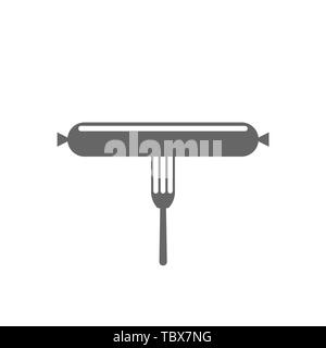 Forcella con gustose salsicce icona. Ana BBQ barbecue simbolo del concetto Illustrazione Vettoriale