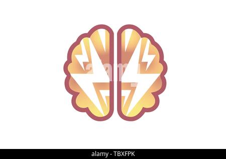 Illustrazione del disegno del simbolo del logo Thunder Flash Brain Illustrazione Vettoriale