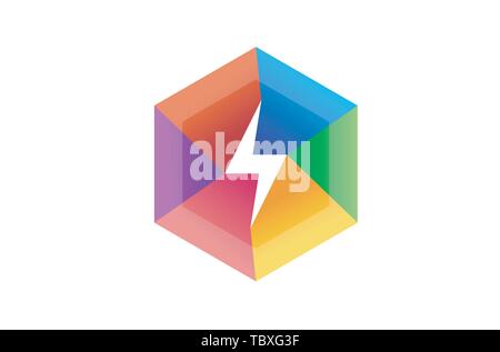 Creative Flash colorato Hexagon Lightning Logo Vector Symbol Illustrazione Illustrazione Vettoriale