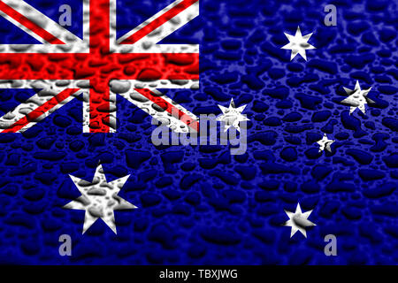 Bandiera nazionale dell'Australia fatta di gocce d'acqua. Sullo sfondo il concetto di previsione. Foto Stock