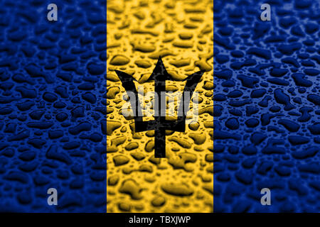 Bandiera nazionale di Barbados fatta di gocce d'acqua. Sullo sfondo il concetto di previsione. Foto Stock