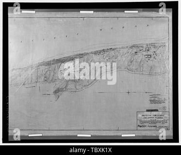 Mappa di Fort Funston, 1939 con Panama supporti situati al centro sotto la lettera O in oceano, DA PARTE DEGLI STATI UNITI Ufficio Engineering, San Francisco, la California il 5 agosto 1934. Fort Funston, Panama Supporti per pistole di 155mm, Skyline Boulevard e grande autostrada, San Francisco, San Francisco County, CA Foto Stock