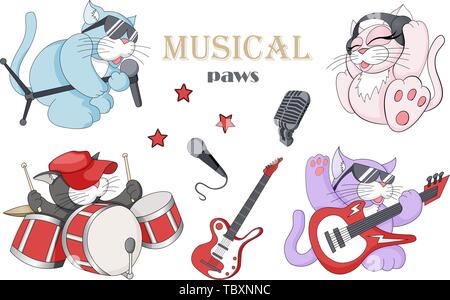 Illustrazione Vettoriale di divertenti piccoli personaggi suonare strumenti musicali Illustrazione Vettoriale