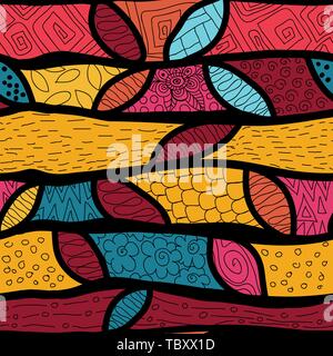 Abstract vettore disegnati a mano texture onde, ondulate sullo sfondo. Onde colorato sfondo.stile Zentangle seamless pattern,può essere usato per il design tessile. Illustrazione Vettoriale