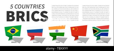 BRICS . Associazione di 5 paesi . Fumetti design . Vector . Illustrazione Vettoriale