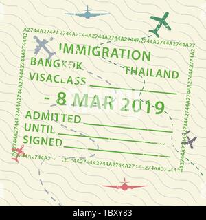 International Travel visa timbro apposto sul passaporto icona per entrare in Thailandia Illustrazione Vettoriale