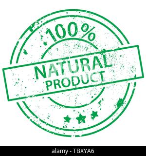 Verde rotondo timbro con le parole 100% naturale prodotto su sfondo bianco Illustrazione Vettoriale