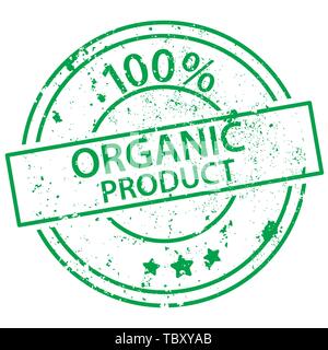 Verde rotondo timbro con le parole 100% prodotto organico su sfondo bianco Illustrazione Vettoriale
