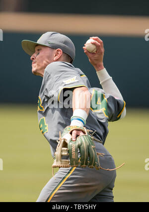 Los Angeles, CA, Stati Uniti d'America. 02Giugno, 2019. Baylor secondo baseman (14) Josh Bissonette fa un gioco di routine durante un regionale NCAA gioco di eliminazione tra il Baylor Orsi e la UCLA Bruins a Jackie Robinson Stadium di Los Angeles, California. UCLA beat Baylor 11-6. (Obbligatorio Credito: Juan Lainez/MarinMedia.org/Cal Sport Media) Credito: csm/Alamy Live News Foto Stock