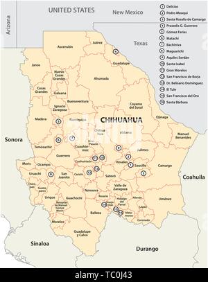 Mappa amministrativa dello stato messicano di Chihuahua Illustrazione Vettoriale
