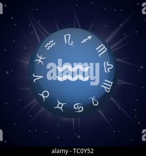 Aquarius segno zodiacale. Aquarian astrologici oroscopo. Illustrazione Vettoriale banner. Lo spazio esterno dello sfondo. Elementi di aria. Illustrazione Vettoriale
