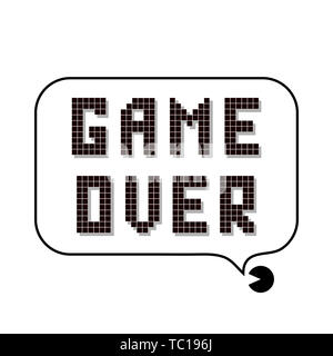 Pixel retrò Game Over firmare con il discorso di bolla. Il concetto di gioco. Video dello schermo di gioco Foto Stock