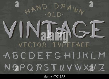 Calligrafica font vintage. Retrò lettere maiuscole. Alfabeto su sfondo scuro. Gotico tipi di simboli. Versione delineato. Illustrazione Vettoriale