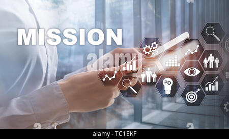 Missione il concetto di business. Finanziaria successo concetto grafico su schermo virtuale. Abstract background aziendale. Foto Stock