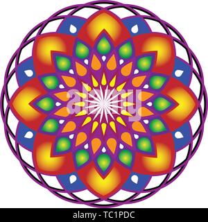 Fiore di colore mandala su sfondo bianco Illustrazione Vettoriale