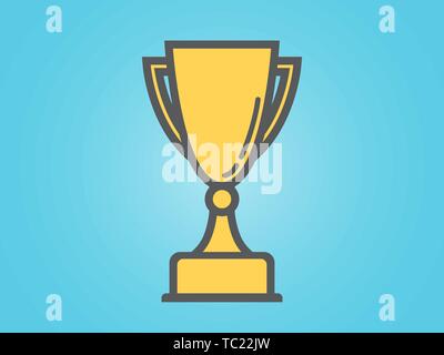 Coppa del vincitore su sfondo blu. Golden Trophy per il primo posto. Gold Award in stile piatto. moderno design minimalista. Illustrazione Vettoriale Illustrazione Vettoriale