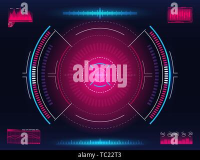 Sistema Aim. Moderno concetto di puntamento. Futuristico interfaccia HUD con luminosi elementi infografico. Arma modello crosshair. Elemento di gioco design Illustrazione Vettoriale