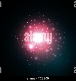 Star burst con brilla nello spazio. Bagliore rosso effetto di luce. Esplosione di burst. Illustrazione Vettoriale Illustrazione Vettoriale