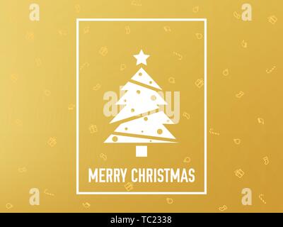 Merry Christmas card gold. Albero di natale su sfondo dorato. Lussuoso decor minimalista. Sfondo giallo con elementi di festa. Felice Anno Nuovo Illustrazione Vettoriale