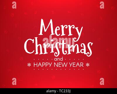 Natale biglietto di auguri. Felice Anno Nuovo concetto su sfondo rosso. Modello di incarto con elementi di natale. Buon Natale luminoso banner con luci rosse Illustrazione Vettoriale