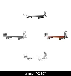 Rimorchio specializzato su ruote per carrelli elevatori per il trasporto delle balle di fieno.Le macchine agricole unica icona in cartoon,nero stile simbolo di vettore di stock Illustrazione Vettoriale